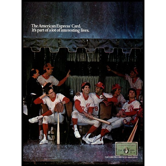 1985 American Express Card Vintage Print Ad Baseball Team Dugout Wall Art Photo - Picture 1 of 1